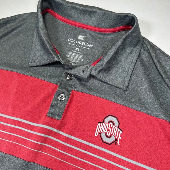 Ohio State Buckeyes Polo Shirt Men's XL Performance Gray Red Colosseum - Picture 1 of 5